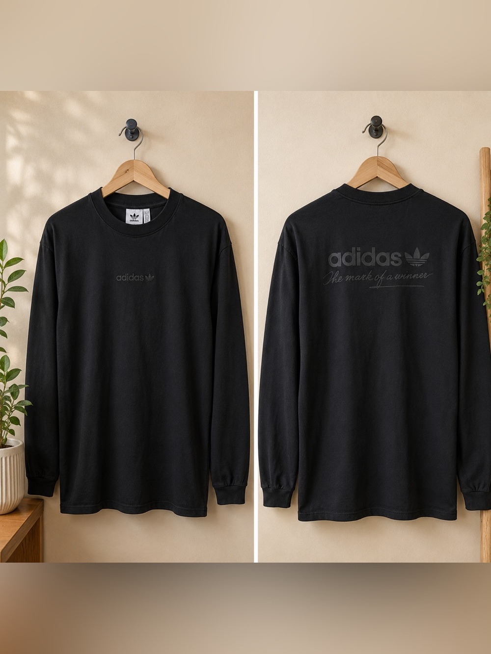 adidas Black Long Sleeve Crewneck with Subtle Logo